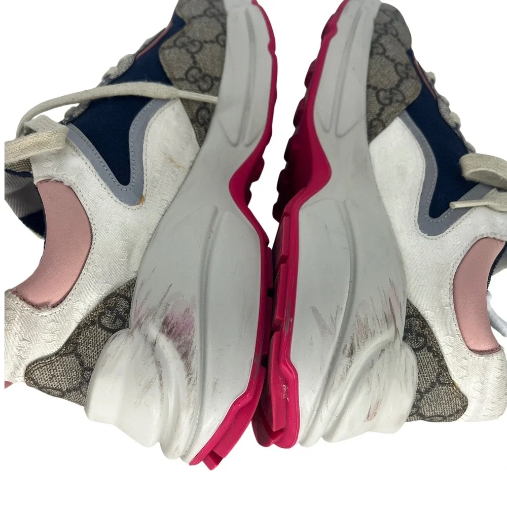 Gucci GG Rhyton Sneakers GG Supreme Canvas Pink Blue‎ Size 38